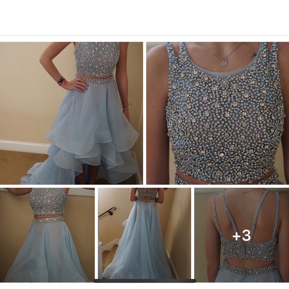 Baby Blue 2 Piece High Low Prom Dress